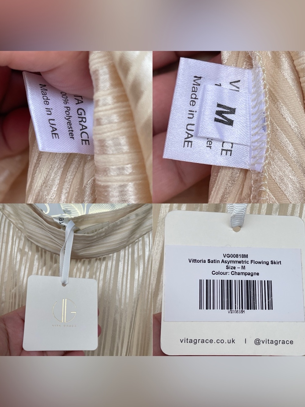 NWT Vita Grace Satin Peplum Top & Asymmetric Skirt Set S/M Champagne Luxury - Picture 8 of 13